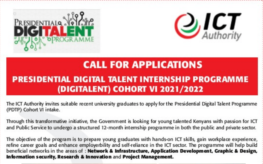 PRESIDENTIAL DIGITAL TALENT PROGRAMME - APPLICATIONS FOR 2021/2022 - DEADLINE 6TH SEPTEMBER 2021